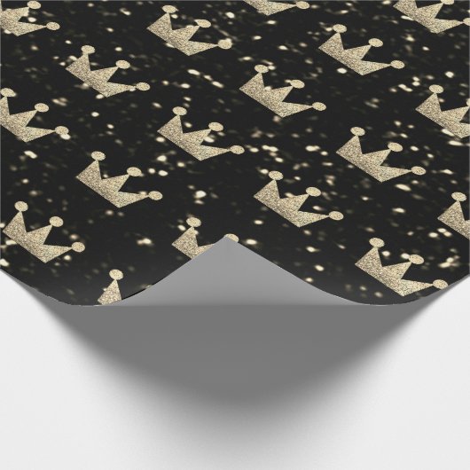 Crowns Glitzer Black Funkelnd Gold Champaigne Imit Geschenkpapier (Ecke)