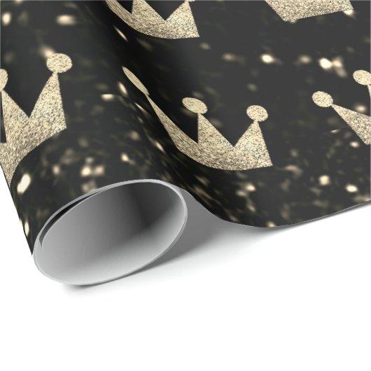 Crowns Glitzer Black Funkelnd Gold Champaigne Imit Geschenkpapier (Rolleneckpunkt)