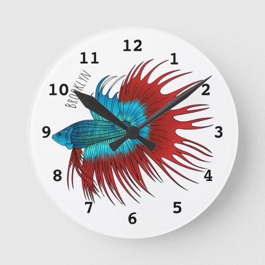 Crowntail betta fish cartoon illustration runde wanduhr (Vorderseite)
