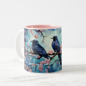 Crows and Cherry Blossom Customizable Tasse (Vorderseite Links)