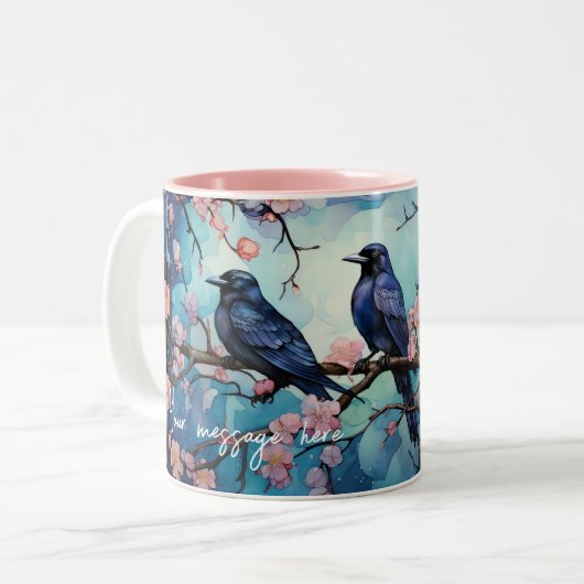 Crows and Cherry Blossom Customizable Tasse (Vorderseite Links)