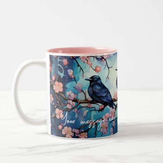 Crows and Cherry Blossom Customizable Tasse (Links)