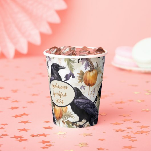 Crows and Pumpkin Custom Halloween Paper Cups Pappbecher (Insitu)