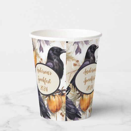 Crows and Pumpkin Custom Halloween Paper Cups Pappbecher (Rechts)