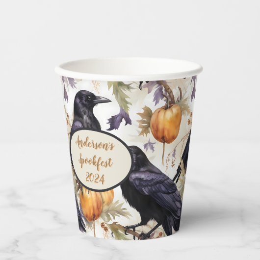 Crows and Pumpkin Custom Halloween Paper Cups Pappbecher (Vorderseite)
