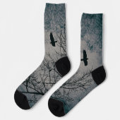 Crows and Trees Silhouette Gotische Grunge Landsch Socken (Linkes Detail)