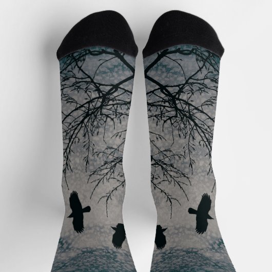 Crows and Trees Silhouette Gotische Grunge Landsch Socken (Oben)