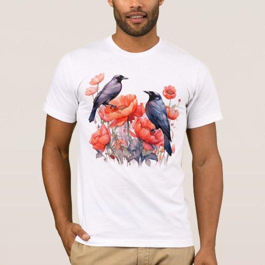Crows Bird Crow Lover Blume T-Shirt (Vorderseite)