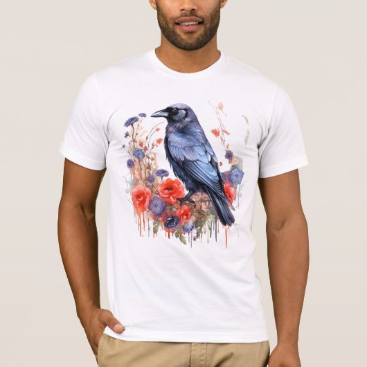 Crows Bird Crow Lover Blume T-Shirt (Vorderseite)
