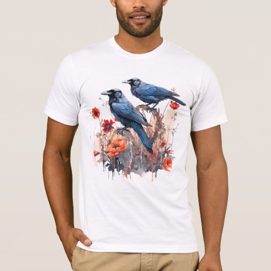 Crows Bird Crow Lover Blume T-Shirt (Vorderseite)