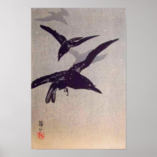 Crows Flying in Snow Poster (Vorne)