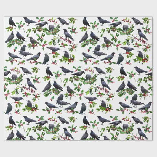 Crows Holly Wrapping Paper Geschenkpapier (Flach)