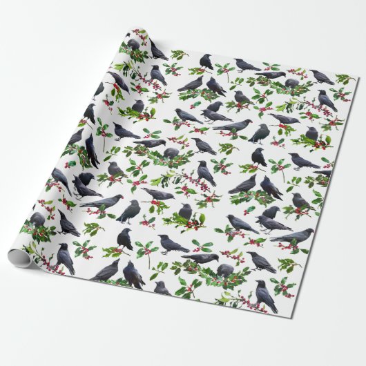 Crows Holly Wrapping Paper Geschenkpapier (Ungerollt)