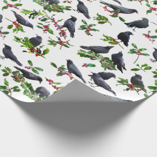 Crows Holly Wrapping Paper Geschenkpapier