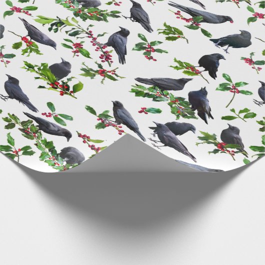 Crows Holly Wrapping Paper Geschenkpapier (Ecke)