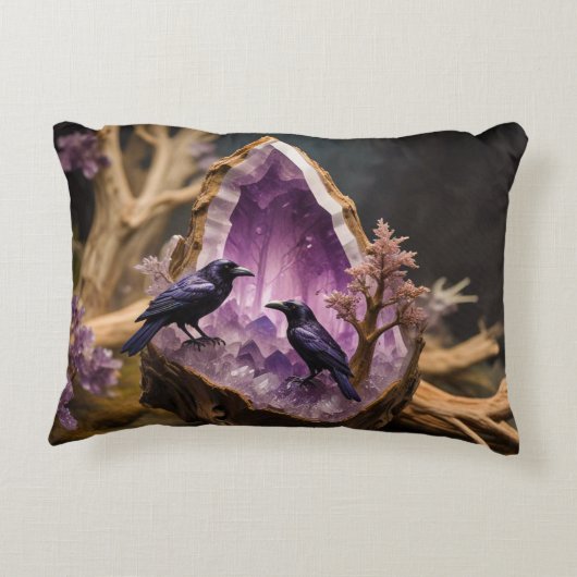 Crows Ravens Amethyst Crystal Fantasy Dekokissen (Rückseite)