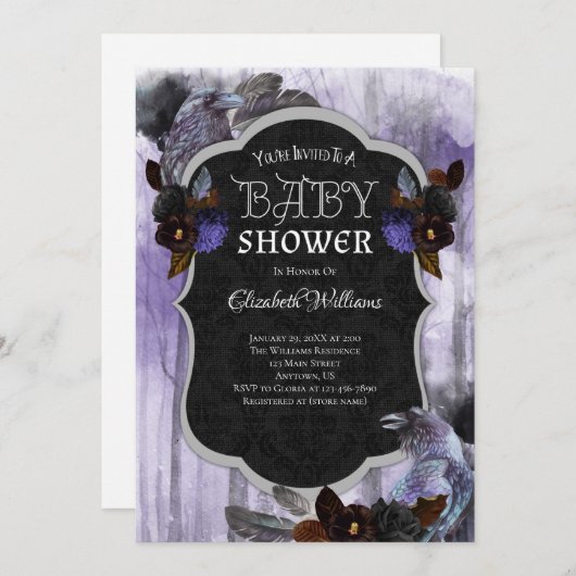 Crows Ravens Goth Baby Shower Einladung (Vorne/Hinten)
