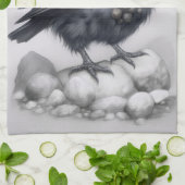 Crows Rock! Niedliche Krähe Rabe auf Steinen Geschirrtuch (Gefaltet)