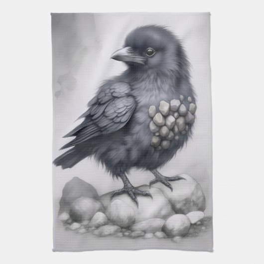 Crows Rock! Niedliche Krähe Rabe auf Steinen Geschirrtuch (Vertikal)