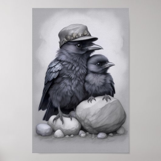 Crows Rock! Poster mit Krähen Eltern und Kind (Vorne)