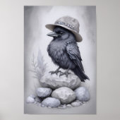 Crows Rock! Poster von Krähe mit Hut auf Steinen (Vorne)