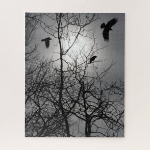 Crows Silhouette leuchten Sun Trees Gothic Szene Puzzle