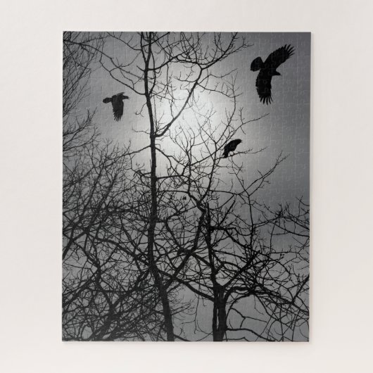 Crows Silhouette leuchten Sun Trees Gothic Szene Puzzle (Vertikal)