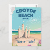 CROYDE BEACH Devon Vintage Reiseplakat Postkarte (Vorne/Hinten)