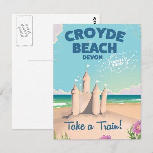 CROYDE BEACH Devon Vintage Reiseplakat Postkarte (Vorne/Hinten)