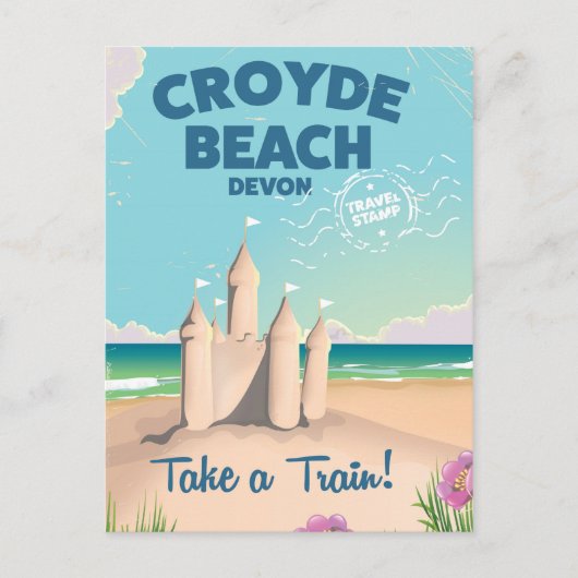 CROYDE BEACH Devon Vintage Reiseplakat Postkarte (Vorderseite)