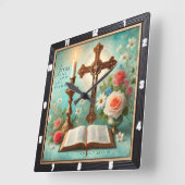 Crucifix Candlelight Bibel Blumenmuster Quadratische Wanduhr (Winkel)