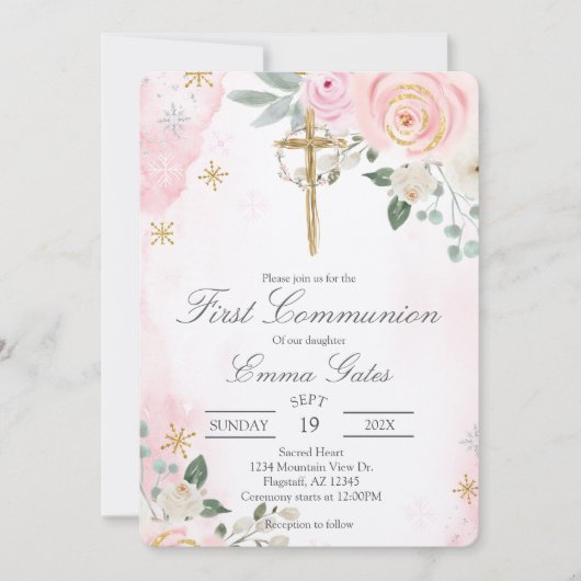 Crucifix  first communion Invitation Einladung (Vorderseite)