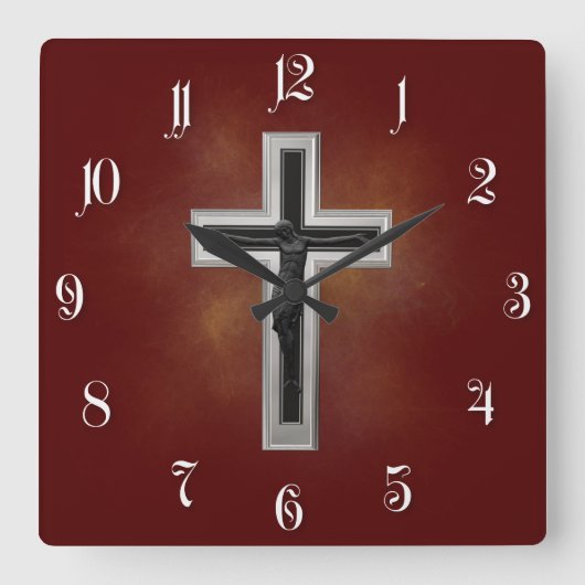 Crucifix Quadratische Wanduhr (Vorderseite)