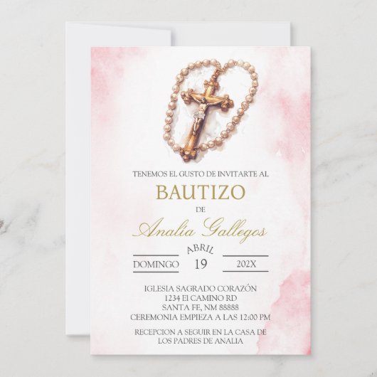 Crucifix Spanische Taufe Einladung (Vorderseite)