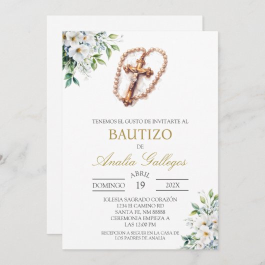 Crucifix Spanische Taufe Einladung (Vorne/Hinten)