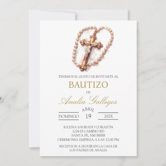 Crucifix Spanische Taufe Einladung (Vorderseite)
