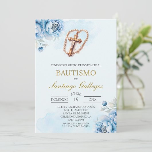 Crucifix Spanische Taufe Einladung (Stehend Vorderseite)