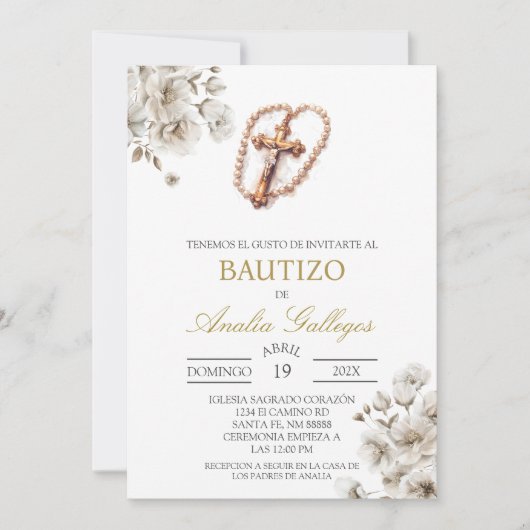 Crucifix Spanische Taufe Einladung (Vorderseite)