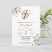 Crucifix Spanische Taufe Einladung (Stehend Vorderseite)