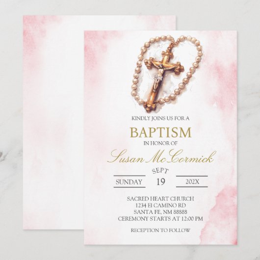 Crucifix Taufe Einladung (Vorne/Hinten)