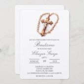 Crucifix Taufe in spanischer Einladung (Vorne/Hinten)