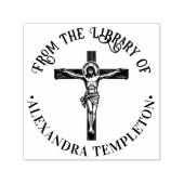 Crucifixe Jesus auf dem bibliothekarischen Buchnam Permastempel (Design)