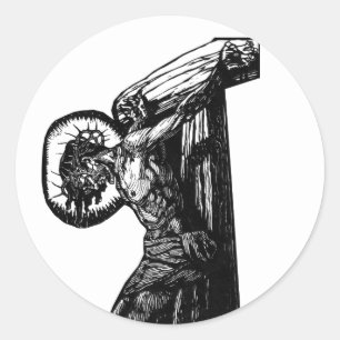 Crucifixierung der christlichen Schwarz-Weiß-Illus Runder Aufkleber