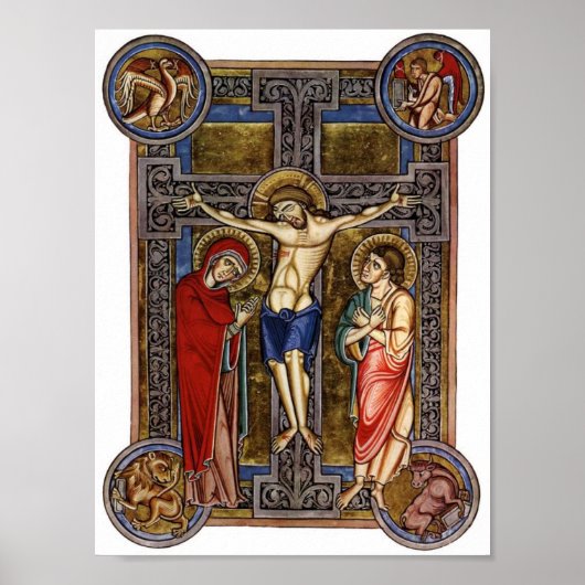 Crucifixion Weingarten Missal 13. Jahrhundert Poster (Vorne)