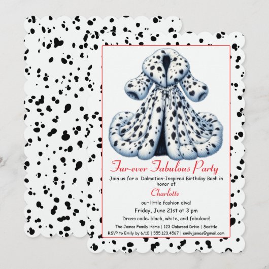 Cruella-Inspired Dalmatian Party – Birthday Einladung (Vorne/Hinten)