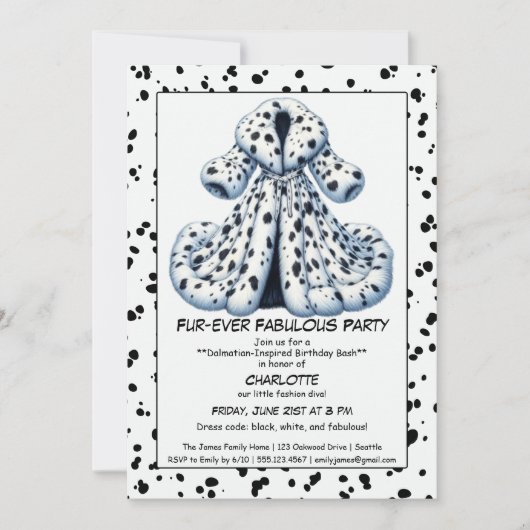 Cruella-Inspiriert Dalmatiner Party - Geburtstag Einladung (Vorderseite)