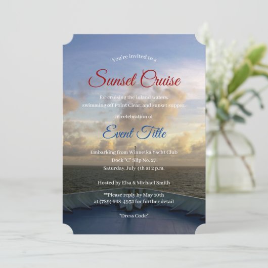 © Cruise Ship Boat Sunset Party Einladung (Stehend Vorderseite)