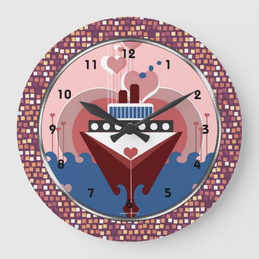 Cruise Ship Hearts Art Wall Clock Große Wanduhr (Vorderseite)