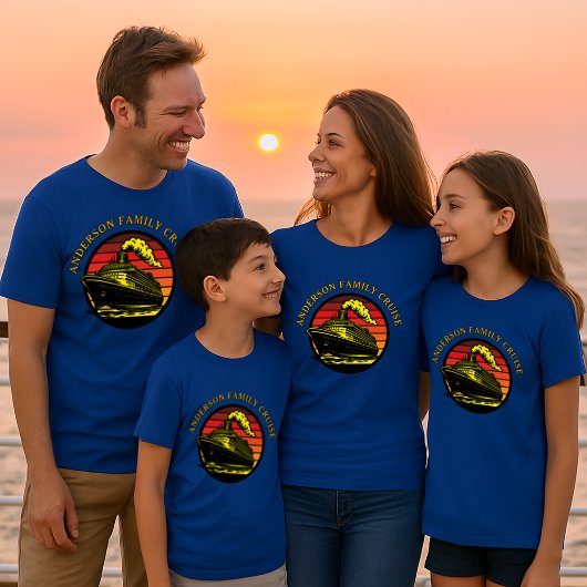Cruise Ship & Retro Sunset Template T-Shirt