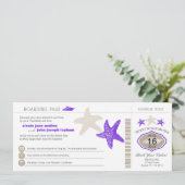 Cruise Ship Starfish Boarding Pass Wedding Einladung (Stehend Vorderseite)